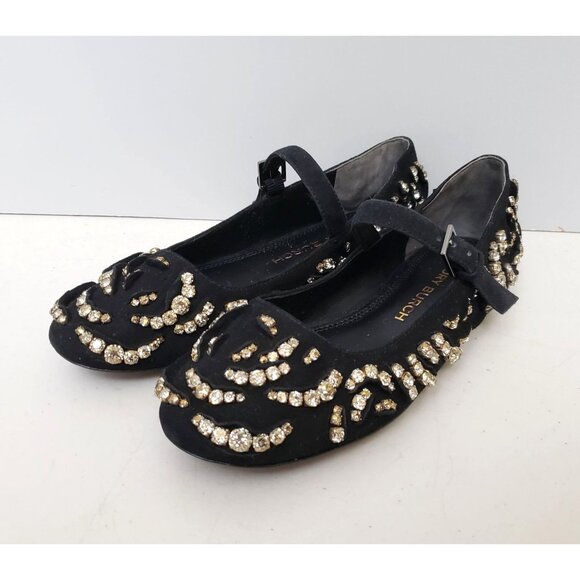 Tory Burch Crystal Petal Ballet Flats Perfect Black Size 5